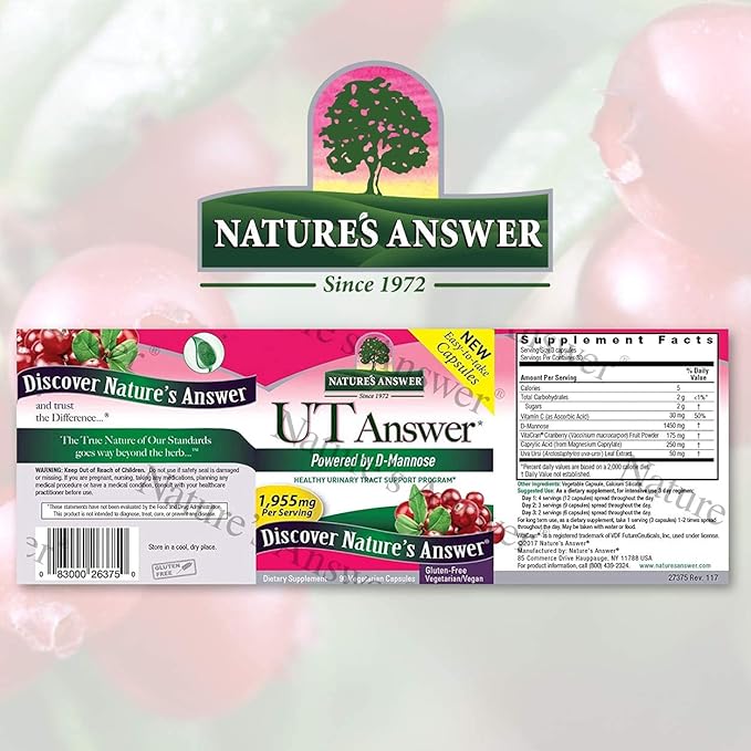 Nature's Answer Urinary Tract Health | Fast Acting Three-Day Regimen | Cranberry Flavor Dietary Supplement | Alcohol-Free Gluten-Free Kosher Certified Vegetarian &amp Vegan 90 Capsules
