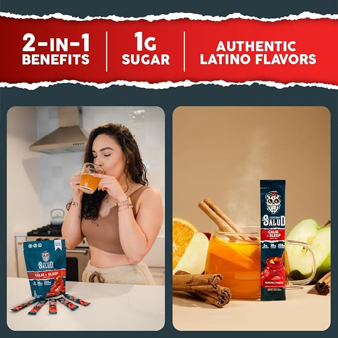 Salud 2-Pack | 2-in-1 Calm + Sleep (Punch) &amp Energy + Focus (Strawberry Watermelon) – 15 Servings Each Drink Mix Dairy &amp Soy Free Non-GMO Gluten Free Vegan Low Calorie 1g of Sugar