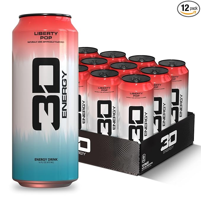 3D Energy Drink – Sugar Free 200mg Caffeine Pre Workout Taurine L-Carnitine Lightly Carbonated 16oz Cans 12 Pack - Liberty Pop