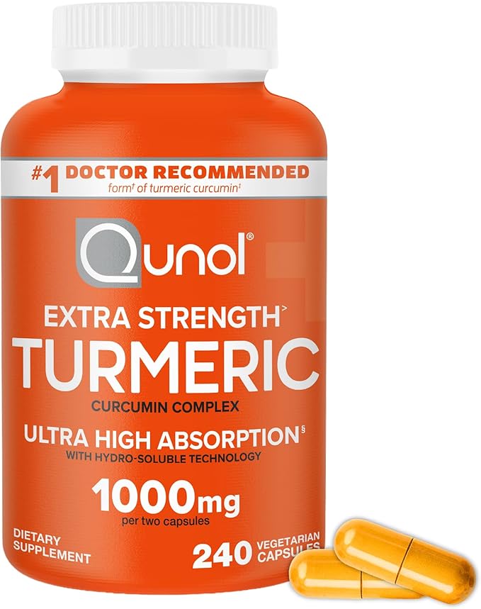 Qunol Turmeric Curcumin Supplement 1000mg with Ultra High Absorption for Joint Support Extra Strength Capsules 240 Count