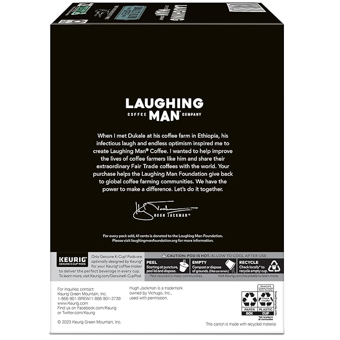 Laughing Man Dukale's Blend Keurig Recyclable K-Cup Coffee Pods Medium Roast Arabica Coffee for Keurig Makers 88 Count (4 Packs of 22)