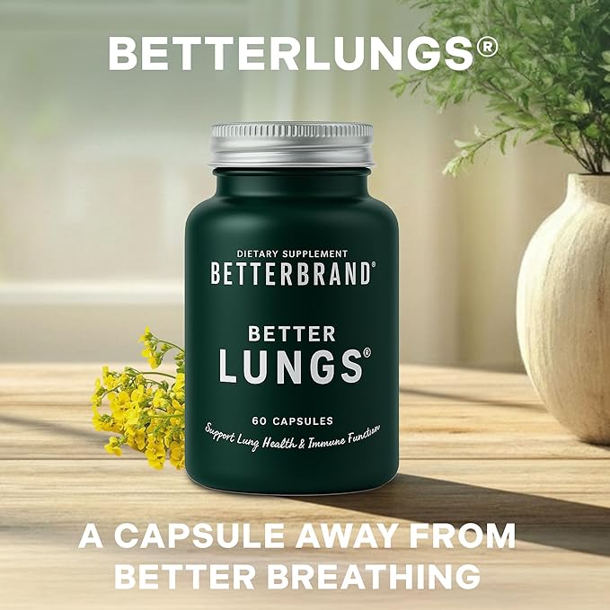 Betterbrand BetterLungs Lung Support Supplement with NAC Mullein Leaf for Smokers Respiratory Health Formula with Elderberry Vitamin D Ginseng Reishi Mushroom - 60 Capsules - Pack of 2