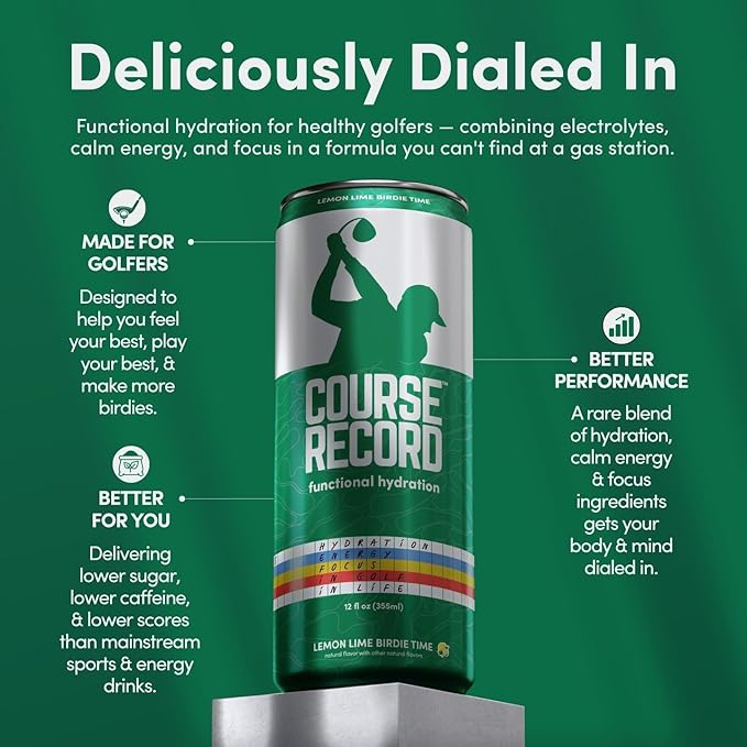 Functional Hydration Drink for Golfers – COURSE RECORD Variety Pack – Electrolytes Calm Energy &amp Focus – Healthy Sports Drink – 12-Pack (12oz Cans) – Low Sugar Low Caffeine