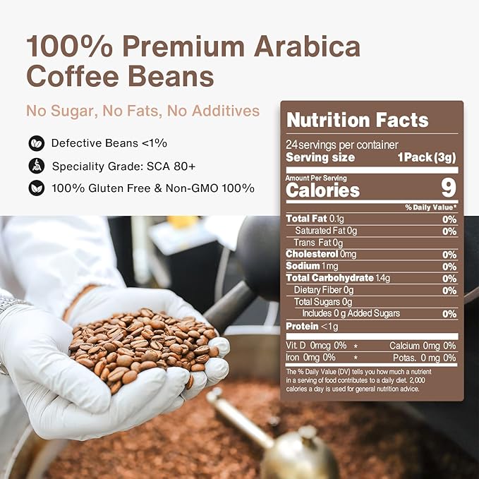SATURNBIRD Specialty Coffee Instant Cold Brew Light Roast 100% Arabica Powder Enjoy Hot/Cold 24 Single Serves for Camping Traveling Home Office(NO.1)