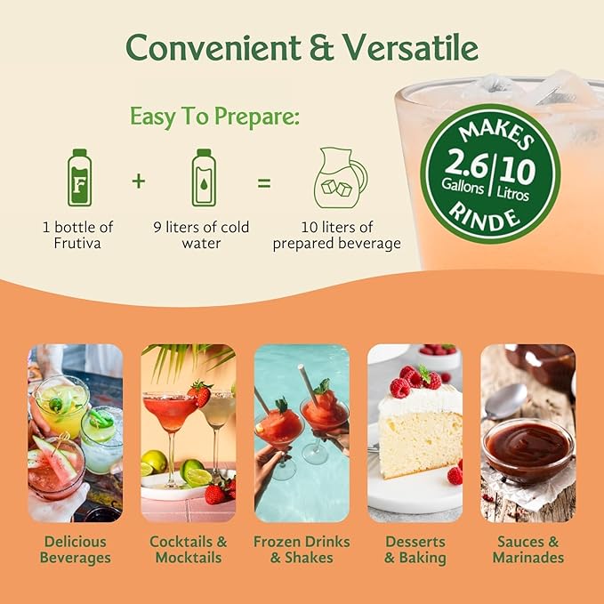 Frutiva Authentic Cantaloupe Drink Mix | Made in Mexico with Cane Sugar | Aguas Frescas Concentrate Makes 2.6 Gallons Per Bottle | No High Fructose Corn Syrup | Perfect for Drinks Desserts &amp More