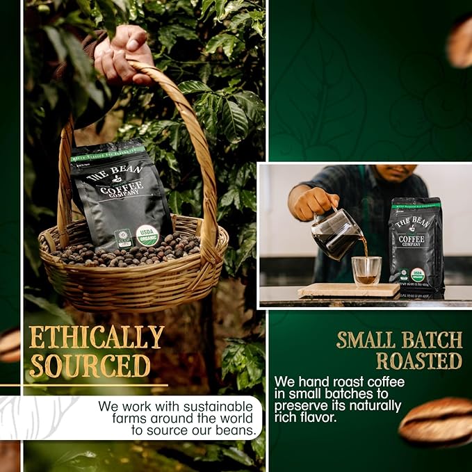The Bean Organic Coffee Company Water Processed DECAF Pumpkin Spice Medium Roast Ground Coffee 5-Pound Bag Café Molido Tostado Orgánico descafeinado