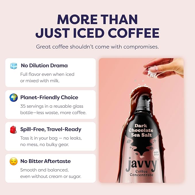 Coffee Concentrate - Limited Release Flavors - Cold Brew Coffee Perfect for Hot or Iced Instant Coffees Hot Drinks Cold Brew Concentrate 35 Servings - Dark Chocolate Sea Salt