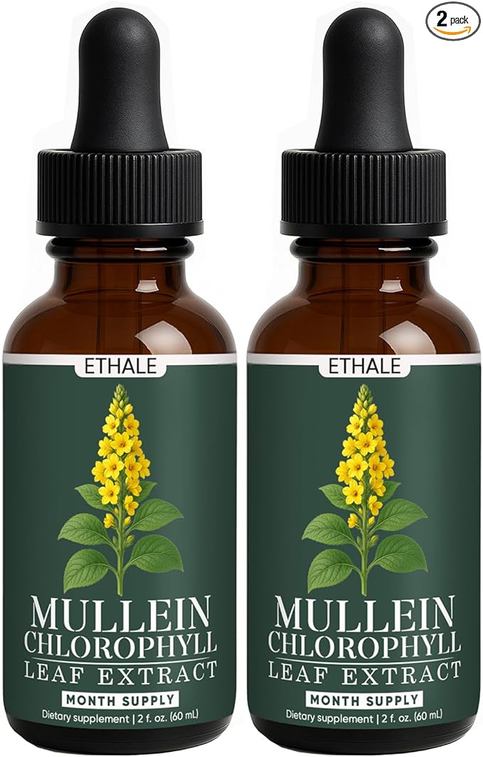 ETHALE Mullein Drops for Lungs – Natural Herbal Supplement with Mullein Leaf &amp Chlorophyll – Daily Lung and Breathing Support – 30 Day Supply Non-GMO Plant-Based Formula (2)
