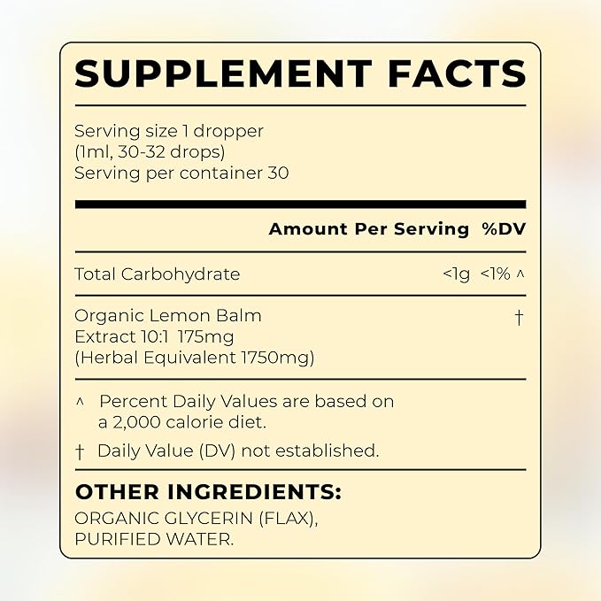 Organic Lemon Balm Drops (10:1) – Gentle Daily Calm and Everyday Tension Relief – Evening Wind-Down and After-Meal Digestive Comfort – Alcohol-Free 3 Ingredients – Organic Kosher Non-GMO – 1 fl oz