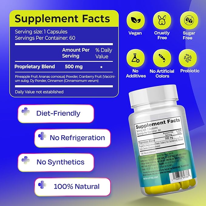 Pineapple Probiotics for Men – 625mg Sweet Spot Formula with Pineapple Extract Cranberry &amp Cinnamon Supports pH Balance &amp Freshens Taste 60 Capsules Made in the USA