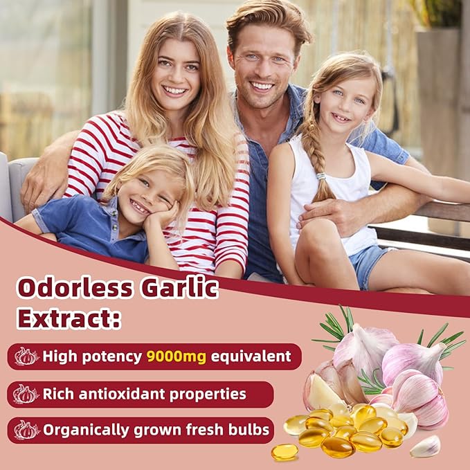 Aged Garlic Extract Capsules – 9000mg High Potency 2 Years Matured Odorless Garlic Supplements with Elderberry Vitamin E &amp Zinc for Heart &amp Immune Support Antioxidant Supplements 300 Softge