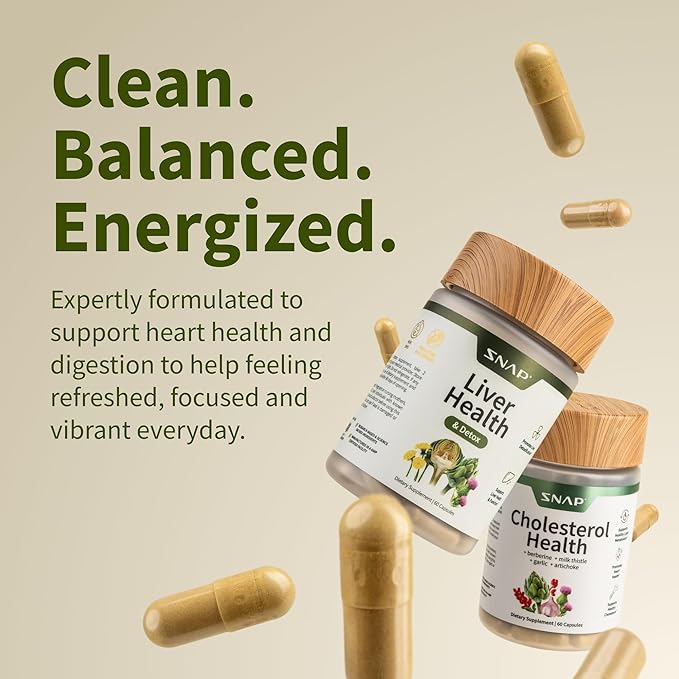 Snap Supplements Liver Health &amp Cholesterol Health Supplement Bundle with Milk Thistle Resveratrol Dandelion to Support Liver Digestive and Metabolic Health 60 Capsules Each (30-Day Supply)