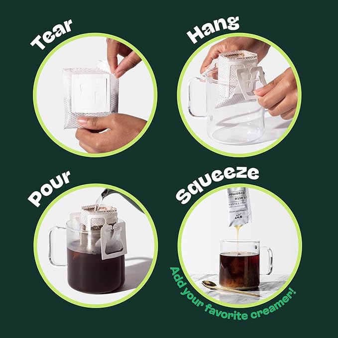 Copper Cow Coffee Pour Over Vietnamese Coffee Pouches + Sweetened Condensed Milk Creamers (8 Coffees &amp 8 Milk Creamers) | Vanilla Lattes No Refrigeration Needed Travel Friendly Ground Coffee
