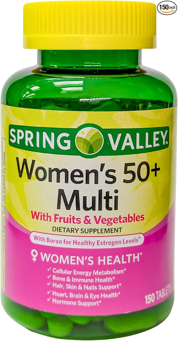 Spring Valley Women's 50+ Multi with Fruits &amp Vegetables Dietary Supplement 150 Tablets (One Bottle)