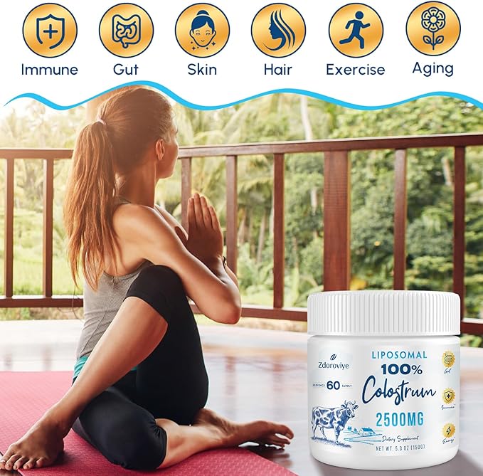 Liposomal Bovine Colostrum Powder Supplement 2500 mg Higher Absorption Than Regular Bovine Colostrum (60 Servings)