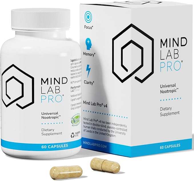 Mind Lab Pro® MLP® v4 Universal Nootropic™ Brain Booster Supplement for Focus Memory Clarity Energy - 60-Count - Plant-Based Naturally Sourced Memory Vitamins for Better Brain Health Made in USA