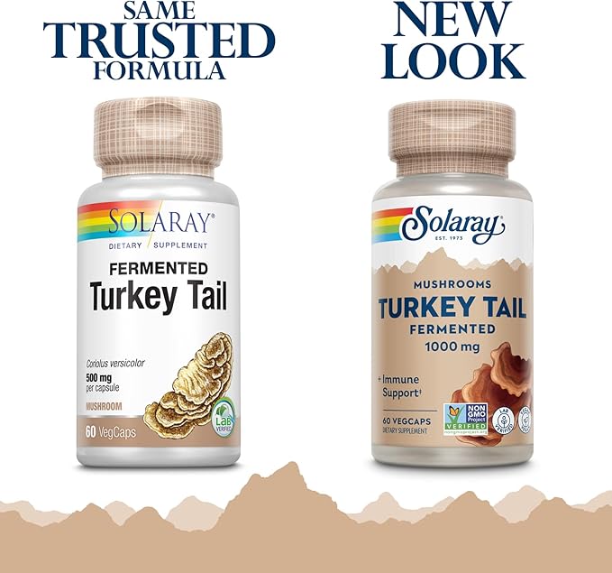 SOLARAY Fermented Turkey Tail Mushroom Supplement 1000mg - Overall Wellness Support - Turkey Tail Mushroom Capsules with Organic Mushrooms - Vegan Non-GMO Lab Verified 60-Day Guarantee 30 Servings