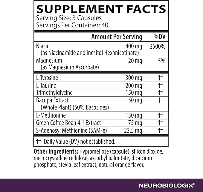 Neurobiologix Full Focus for Men &amp Women Brain &amp Mood Support Supplement Promotes Focus Memory &amp Cognitive Function with Green Coffee Bean Bacopa Magnesium &amp SAM-E Gluten Free