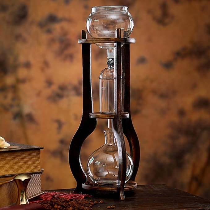 Cold Brew Coffee Maker Iced Coffee Cold Brew Drip Tower Coffee Maker with Adjustable Valve Borosilicate Glass Wood Tower for Making Delicious Cold Extracted Coffee At Home In Shops Cafes and Offices