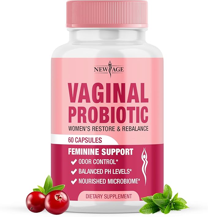 NEW AGE Vaginal Probiotics for Women with Prebiotics Cranberry Extract and a Lactobacillus Probiotic Blend Supports Healthy pH Balance Odor Control Vaginal Flora - 60 Capsules