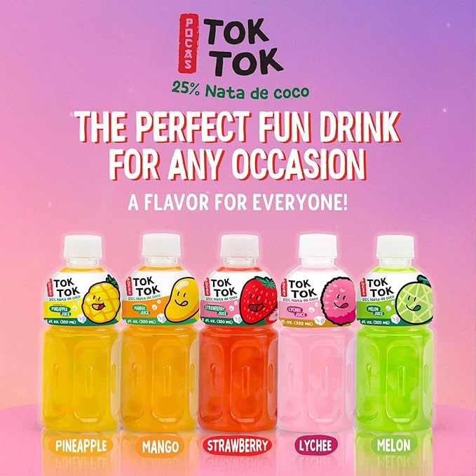 Pocas Toktok Pineapple Juice 12-Pack – Made with Real Fruit &amp Chewy Nata De Coco 8 Oz Each