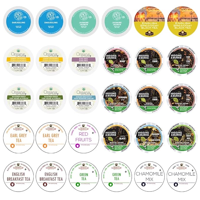 Crazy Cups Assorted Tea Variety Pack Including Green Tea Black Earl Grey &amp Herbal Tea Single Serve Pods for Keurig K Cups Machines 30 Count