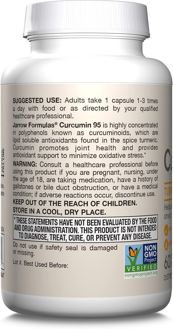 Jarrow Formulas Curcumin 95 Supplement - Turmeric Extract Supplement 500 mg for Antioxidant &amp Joint Support 60 Capsules