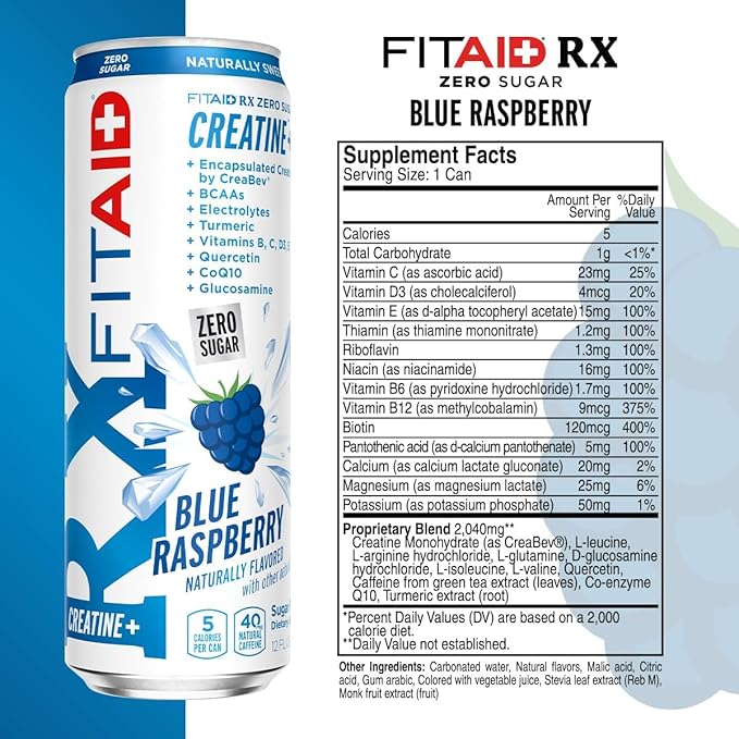 Creatine Drink Variety Pack + Recovery (6-Pack) Compatible with Fitaid | Blue Raspberry | Juicy Apple | Hawaiian Nectar | BCAAs Glucosamine Electrolytes