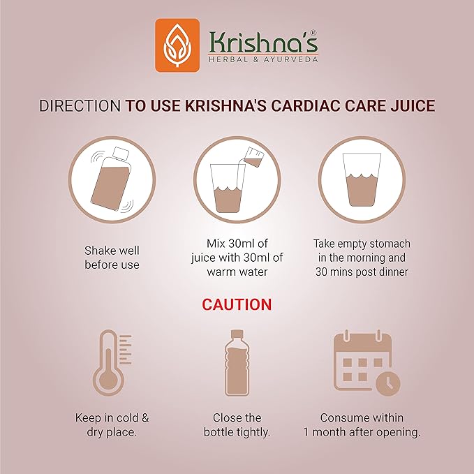 KRISHNA'S HERBAL &amp AYURVEDA Cardiac Care Juice - Ayurvedic Heart Care Expert Healthy Heart Cardiac Wellness Enriched with Arjuna Chaal Kutki Amla Anardana &amp Pushkar Mool 500 ml (Pack of 1)