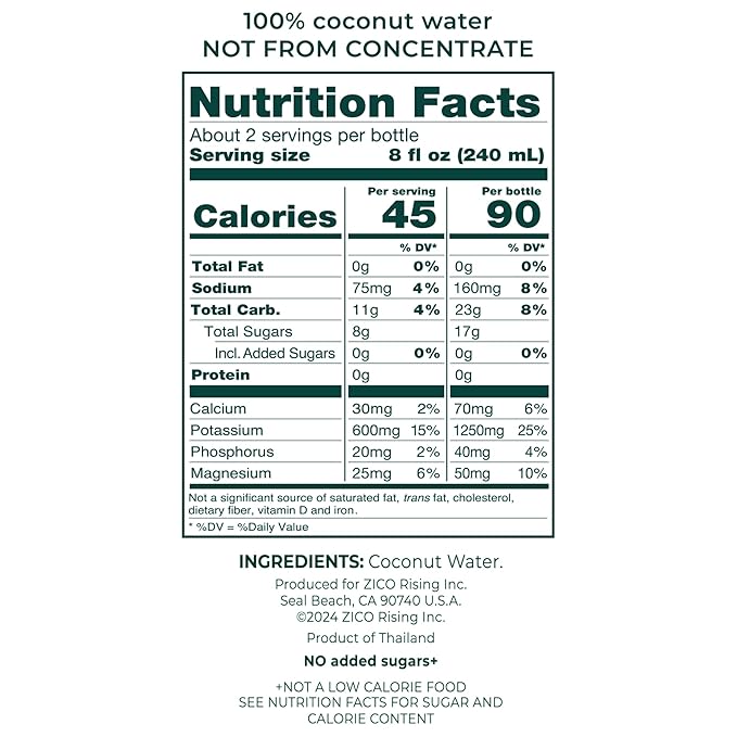 Zico 100% Coconut Water NO added Sugar Refreshingly Delicious Hydration with Electrolytes 16.9 Fl Oz (Pack of 12)