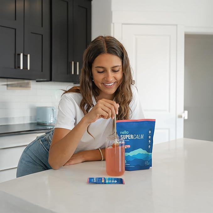 Nello Supercalm Drink Mix - Raspberry Lemonade and Tropical Tangerine Ashwagandha KSM 66 Magnesium Glycinate &amp L-Theanine Supplement - Focus and Relaxation Support (2 x 20 Travel Packets)