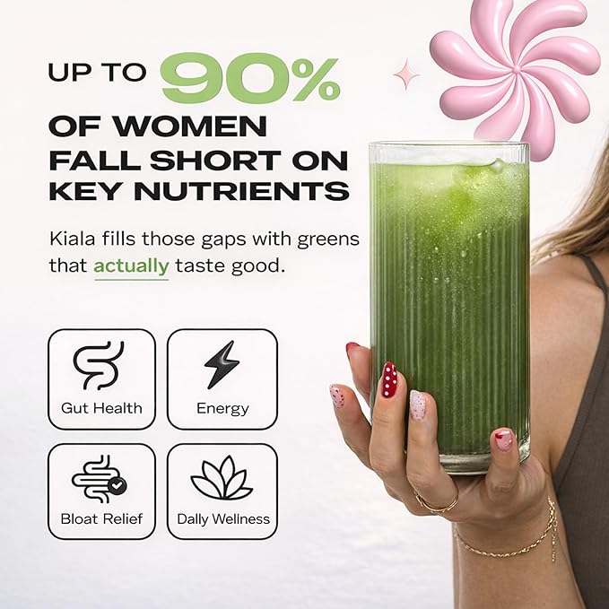 Kiala Nutrition Super Greens Organic Greens Powder with Spirulina &amp Chlorella for Digestion Gut Health Immunity Energy Gluten Free Vegan Sugar Free Spectra Blend Miami Vice Flavor 30 Serv