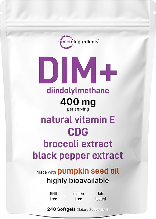 Micro Ingredients DIM+ Supplement 400mg for Men &amp Women | 240 Softgels with Pumpkin Seed Oil | Highly Bioavailable 7-in-1 Complex with Vitamin E CDG Broccoli &amp Black Pepper Extract