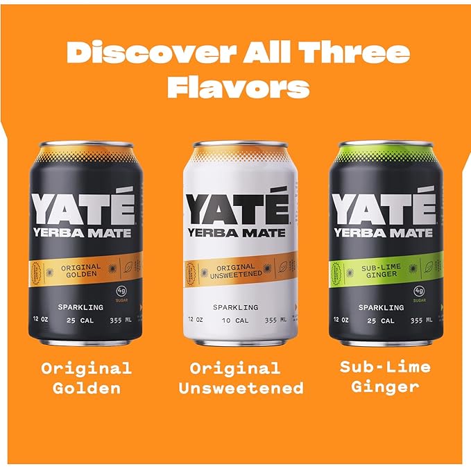 Yate Sparkling Yerba Mate - Unsweetened Organic Yerba Mate Drink with Zero Sugar &amp 10 Calories for Daily Energy - A Smooth Healthy Energy Drink with Antioxidants &amp Plant-Based Ingredients - 1