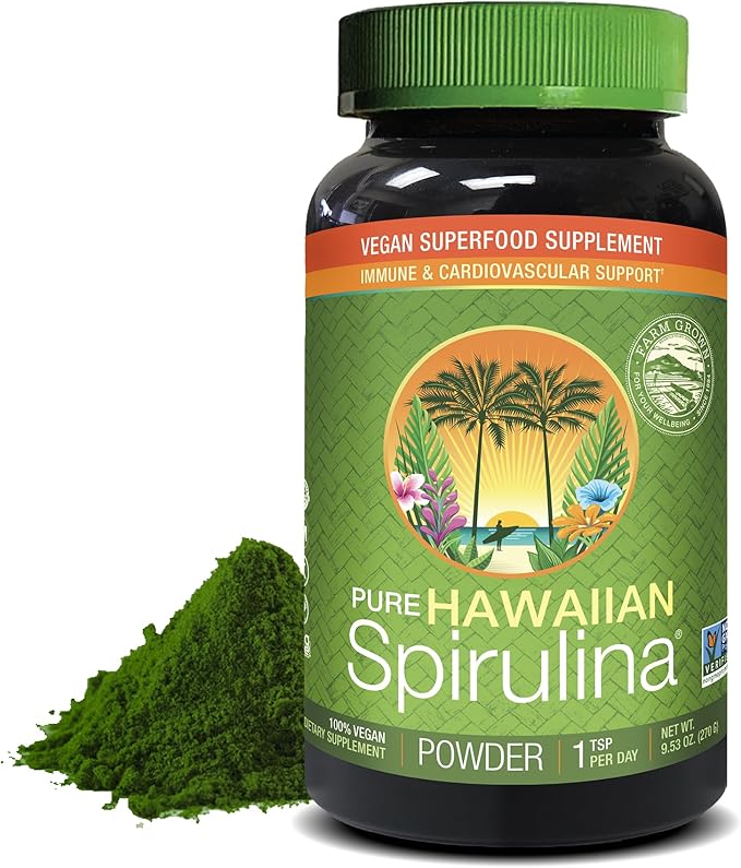 Nutrex Hawaii Pure Hawaiian Spirulina Powder - Vegan Superfood Farm Grown Non-GMO Immune Support &amp Cellular Energy 90 Day Supply 9.53 Oz