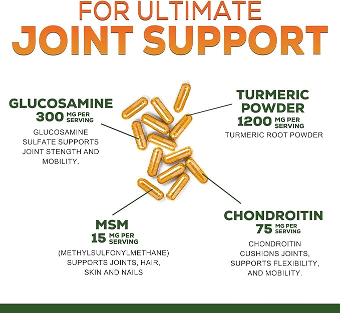 Turmeric Curcumin Supplement - 95% Curcuminoids with Glucosamine Ginger &amp MSM BioPerine Black Pepper Extract for Best Absorption Natural Vegan Joint Support Non-GMO Bottled in USA - 180 Capsu
