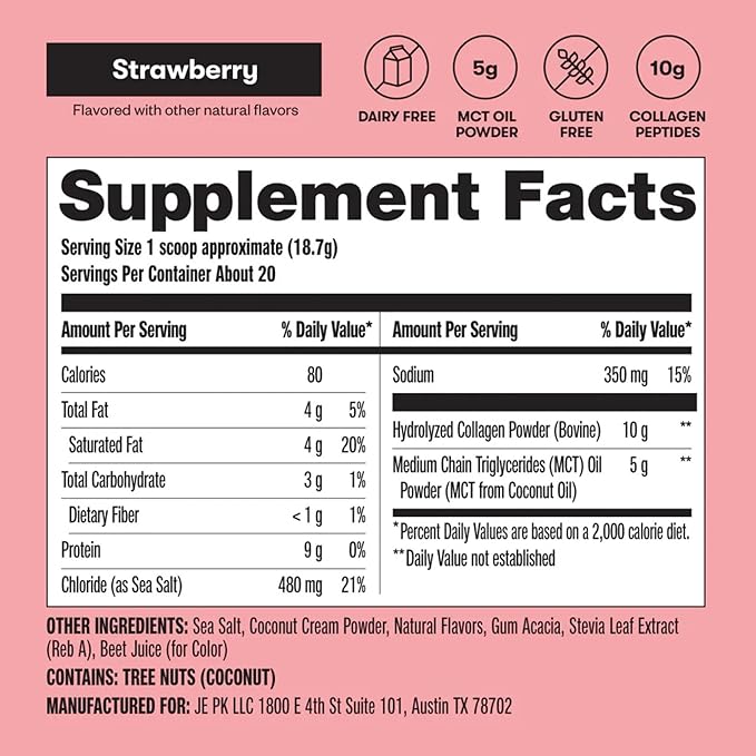 Perfect Keto Collagen Peptides Protein Powder with MCT Oil Hydrolyzed Collagen Type I &amp III Supplement Gluten Free Grass Fed Low Carb Keto Coffee Creamer Collagen for Women &amp Men Strawb