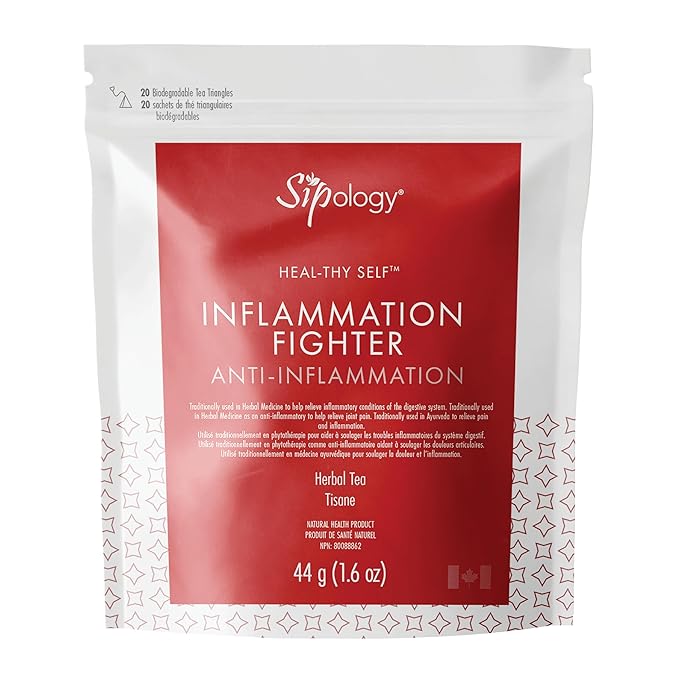 Sipology: Inflammation Fighter - 20 Tea Triangle Packs Anti-Inflammatory Herbal Medicine Remedy Digestive System Health Aid Support Joint Function