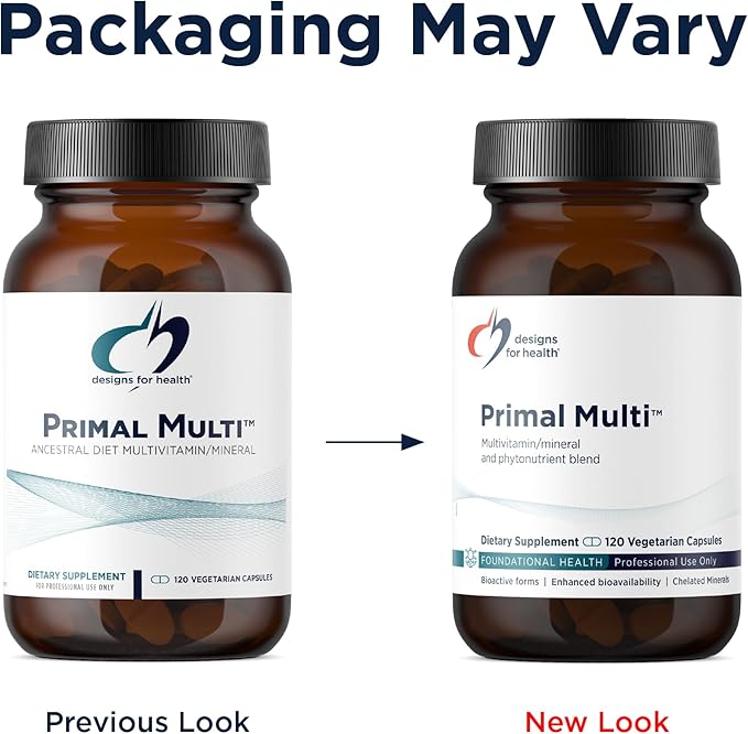 Designs for Health Primal Multi - Paleo-Friendly Multivitamin Supplement with Folate Tocotrienols Lutein + Broccoli Seed Immune Support Vitamins D (2000 IU) C + Zinc (120 Capsules)