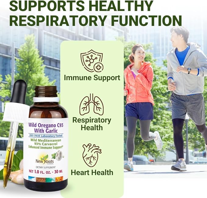 NEW ROOTS HERBAL Wild Oregano Oil Tincture with Garlic (1 fl oz) | 93% Carvacrol Oregano Oil Drops Enhanced Immune Support Supplement l Non GMO Vegan GMP Certified