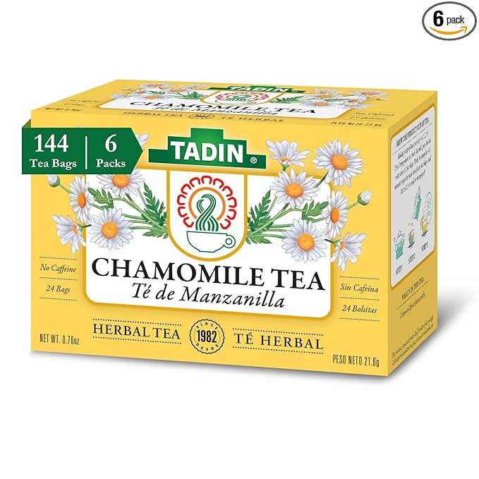 Tadin Chamomile Tea Herbal Tea Caffeine Free Tea Tea Bags Individually Wrapped 24 Tea Bags Per Box Pack of 6