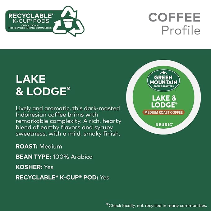 Green Mountain Coffee Roasters Lake and Lodge Blend Keurig Single-Serve K-Cup pods Medium Roast Coffee 96 Count