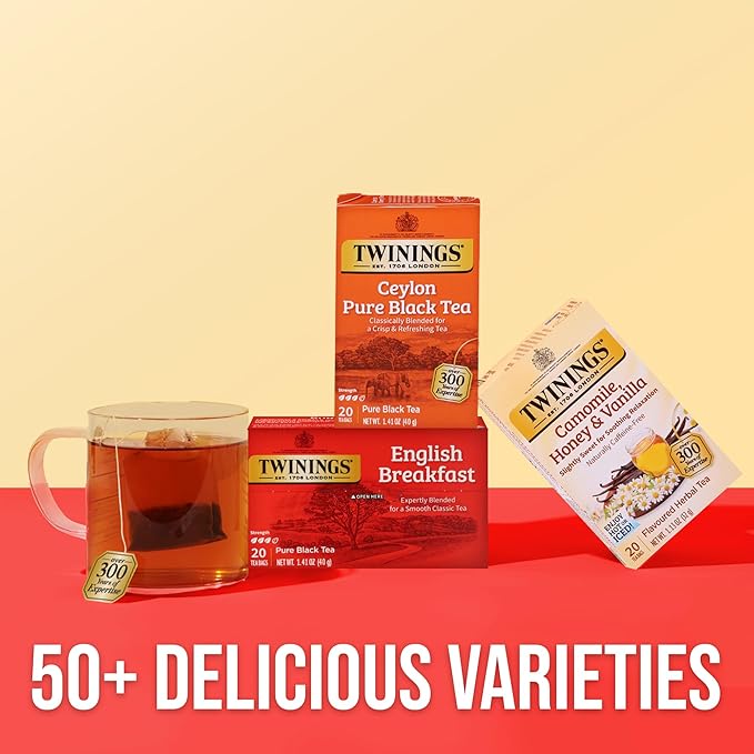 Twinings Ceylon Pure Black Tea Individually Wrapped Bags 20 Count (Pack of 6) formerly Ceylon Orange Pekoe Crisp Refreshing Caffeinated Enjoy Hot or Iced 120 Teabags