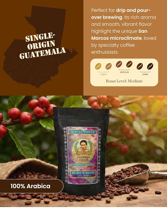 Via Guatemala Coffee – Guatemala Medium Roast Ground Coffee Single-Origin Arabica Mayan Power 16 oz