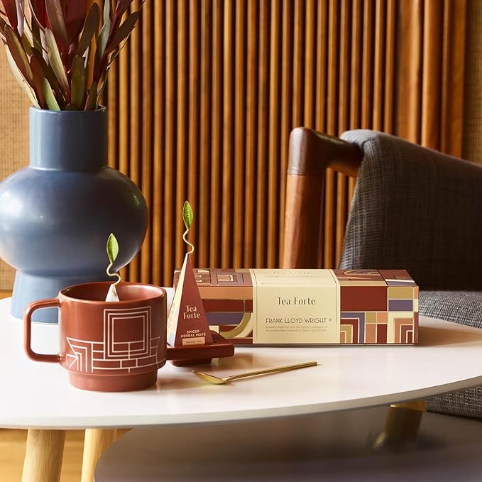 Tea Forte Premium Petite Presentation Box Gift Set Sampler 10 Count 2 of Each Blend Individually Wrapped Handcrafted Pyramid Infuser Bags Frank Lloyd Wright Tea