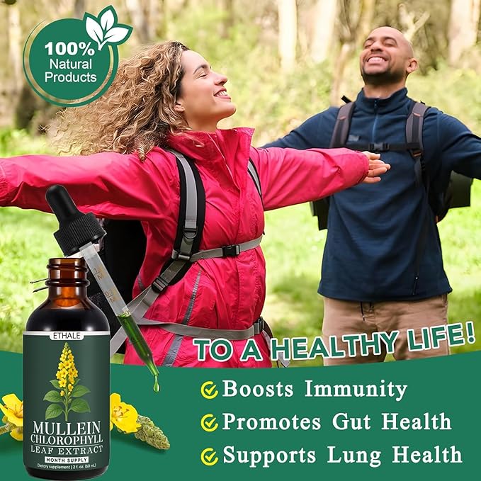 ETHALE Mullein Drops for Lungs Mullein + Chlorophyll Lung Drops Mullein Leaf Extract with ChlorophyllMullein Leaf Extract for Lung Cleanse and Respiratory Support (2)