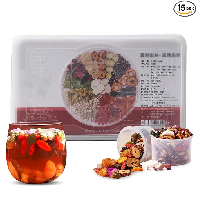 Goddess Tea Blend for Women 15 Cans Goddess Tea Blend Ginseng Treasure Ginseng EJiao Longan Herbal Tea Support Feminine Hormone Balance(1)