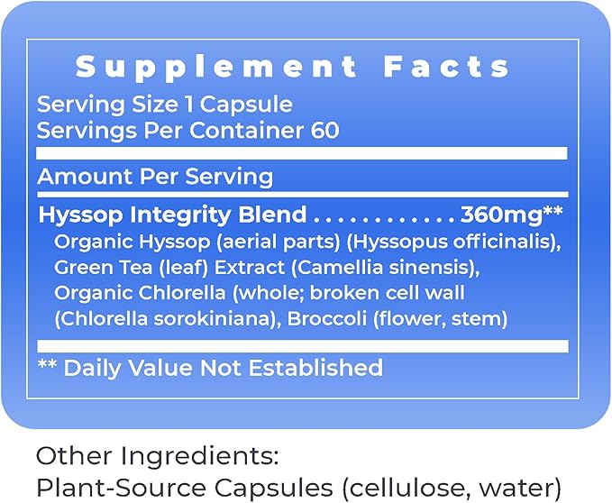 Premier Research Labs Hyssinol - Hyssop Herb Hyssop Capsules Wellness Pills with Organic Hyssop Dry Herb Dietary Supplement with Green Tea Antioxidant Support - 60 Vegetarian Capsules