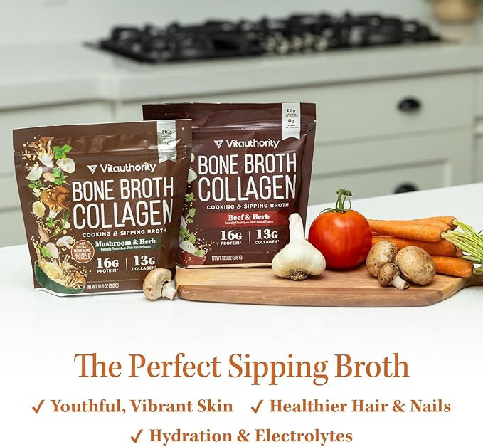 Bone Broth Collagen Powder 16g Collagen Protein per Serving Supports Joints Skin Nails &amp Gut Health Made from Real Beef Bone Broth Savory Collagen for Hot Water Soups &amp Stews Beef Flavored 15
