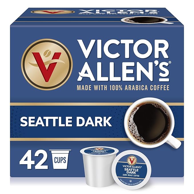 Victor Allen's Coffee Seattle Dark Dark Roast 42 Count Single Serve Coffee Pods for Keurig K-Cup Brewers